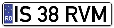 Placuta inmatriculare numar auto  IS-38-RVM, IS 38 RVM, IS38RVM
