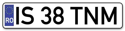 Placuta inmatriculare numar auto  IS-38-TNM, IS 38 TNM, IS38TNM