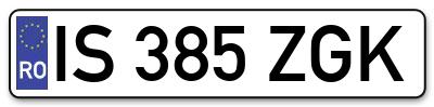 Placuta inmatriculare numar auto  IS-385-ZGK, IS 385 ZGK, IS385ZGK
