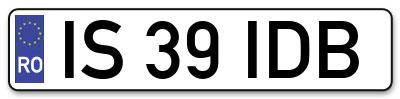 Placuta inmatriculare numar auto  IS-39-IDB, IS 39 IDB, IS39IDB