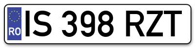 Placuta inmatriculare numar auto  IS-398-RZT, IS 398 RZT, IS398RZT