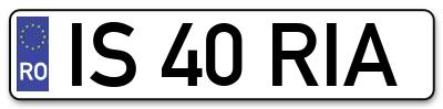 Placuta inmatriculare numar auto  IS-40-RIA, IS 40 RIA, IS40RIA