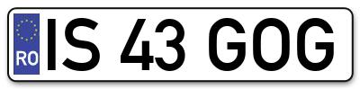 Placuta inmatriculare numar auto  IS-43-GOG, IS 43 GOG, IS43GOG