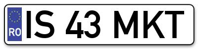Placuta inmatriculare numar auto  IS-43-MKT, IS 43 MKT, IS43MKT