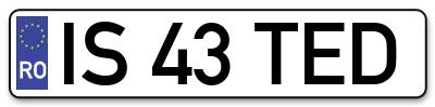 Placuta inmatriculare numar auto  IS-43-TED, IS 43 TED, IS43TED
