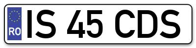 Placuta inmatriculare numar auto  IS-45-CDS, IS 45 CDS, IS45CDS
