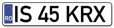Placuta inmatriculare numar auto  IS-45-KRX, IS 45 KRX, IS45KRX
