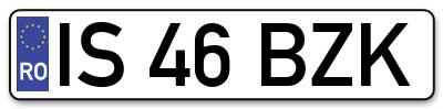 Placuta inmatriculare numar auto  IS-46-BZK, IS 46 BZK, IS46BZK