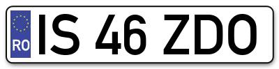 Placuta inmatriculare numar auto  IS-46-ZDO, IS 46 ZDO, IS46ZDO