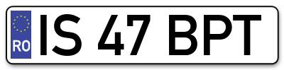 Placuta inmatriculare numar auto  IS-47-BPT, IS 47 BPT, IS47BPT