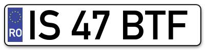 Placuta inmatriculare numar auto  IS-47-BTF, IS 47 BTF, IS47BTF