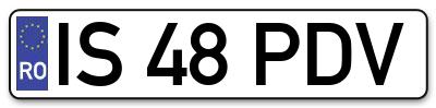 Placuta inmatriculare numar auto  IS-48-PDV, IS 48 PDV, IS48PDV