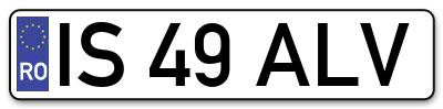 Placuta inmatriculare numar auto  IS-49-ALV, IS 49 ALV, IS49ALV