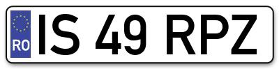 Placuta inmatriculare numar auto  IS-49-RPZ, IS 49 RPZ, IS49RPZ