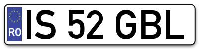 Placuta inmatriculare numar auto  IS-52-GBL, IS 52 GBL, IS52GBL