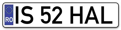 Placuta inmatriculare numar auto  IS-52-HAL, IS 52 HAL, IS52HAL
