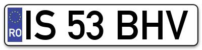 Placuta inmatriculare numar auto  IS-53-BHV, IS 53 BHV, IS53BHV
