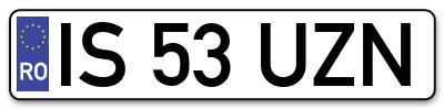 Placuta inmatriculare numar auto  IS-53-UZN, IS 53 UZN, IS53UZN