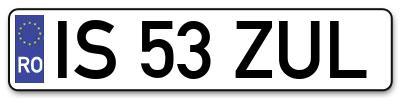 Placuta inmatriculare numar auto  IS-53-ZUL, IS 53 ZUL, IS53ZUL