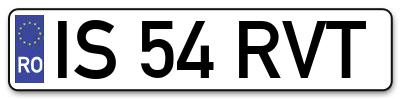Placuta inmatriculare numar auto  IS-54-RVT, IS 54 RVT, IS54RVT