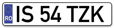 Placuta inmatriculare numar auto  IS-54-TZK, IS 54 TZK, IS54TZK