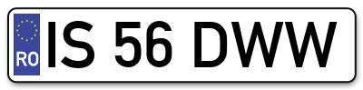 Placuta inmatriculare numar auto  IS-56-DWW, IS 56 DWW, IS56DWW
