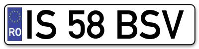 Placuta inmatriculare numar auto  IS-58-BSV, IS 58 BSV, IS58BSV