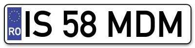 Placuta inmatriculare numar auto  IS-58-MDM, IS 58 MDM, IS58MDM