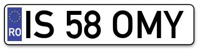 Placuta inmatriculare numar auto  IS-58-OMY, IS 58 OMY, IS58OMY