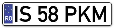Placuta inmatriculare numar auto  IS-58-PKM, IS 58 PKM, IS58PKM