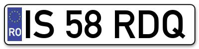 Placuta inmatriculare numar auto  IS-58-RDQ, IS 58 RDQ, IS58RDQ
