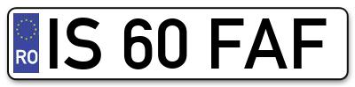 Placuta inmatriculare numar auto  IS-60-FAF, IS 60 FAF, IS60FAF
