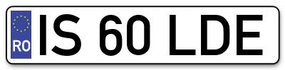 Placuta inmatriculare numar auto  IS-60-LDE, IS 60 LDE, IS60LDE