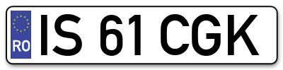 Placuta inmatriculare numar auto  IS-61-CGK, IS 61 CGK, IS61CGK