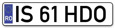 Placuta inmatriculare numar auto  IS-61-HDO, IS 61 HDO, IS61HDO