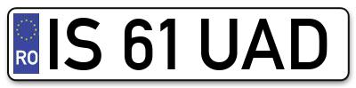 Placuta inmatriculare numar auto  IS-61-UAD, IS 61 UAD, IS61UAD