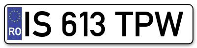 Placuta inmatriculare numar auto  IS-613-TPW, IS 613 TPW, IS613TPW