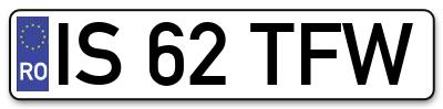 Placuta inmatriculare numar auto  IS-62-TFW, IS 62 TFW, IS62TFW
