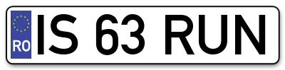 Placuta inmatriculare numar auto  IS-63-RUN, IS 63 RUN, IS63RUN