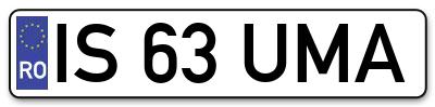 Placuta inmatriculare numar auto  IS-63-UMA, IS 63 UMA, IS63UMA