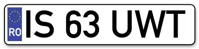 Placuta inmatriculare numar auto  IS-63-UWT, IS 63 UWT, IS63UWT