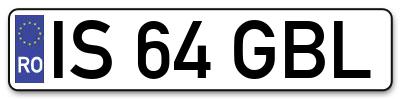 Placuta inmatriculare numar auto  IS-64-GBL, IS 64 GBL, IS64GBL