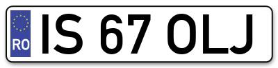 Placuta inmatriculare numar auto  IS-67-OLJ, IS 67 OLJ, IS67OLJ