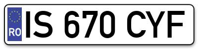 Placuta inmatriculare numar auto  IS-670-CYF, IS 670 CYF, IS670CYF