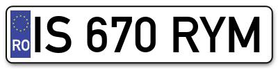 Placuta inmatriculare numar auto  IS-670-RYM, IS 670 RYM, IS670RYM