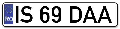 Placuta inmatriculare numar auto  IS-69-DAA, IS 69 DAA, IS69DAA