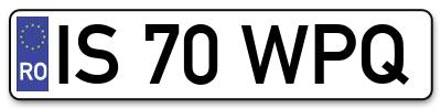 Placuta inmatriculare numar auto  IS-70-WPQ, IS 70 WPQ, IS70WPQ