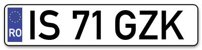 Placuta inmatriculare numar auto  IS-71-GZK, IS 71 GZK, IS71GZK