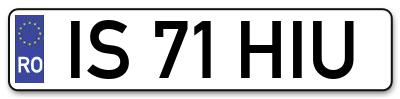 Placuta inmatriculare numar auto  IS-71-HIU, IS 71 HIU, IS71HIU