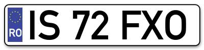 Placuta inmatriculare numar auto  IS-72-FXO, IS 72 FXO, IS72FXO
